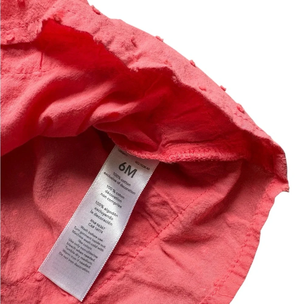 Osh Kosh Baby Girls‎ 6M Pink Cotton Blouse, Ruffled Sleeves, Puff Embroidery